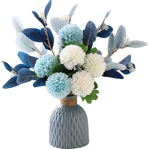 NAWEIDA Artificial Flowers with Ceramic Vase Faux Hydrangea Flower Arrangements Table Centerpieces for Home Garden Party W...