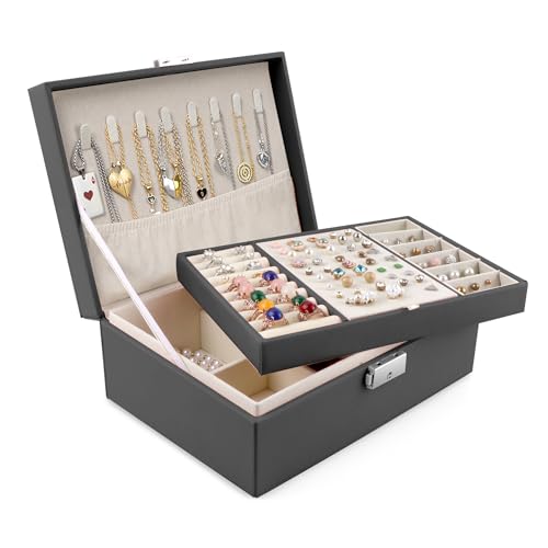 Homeanda Jewelry box 2 layer Jewelry box Leather Jewelry boxes for Women Girls Teens Jewelry organizer box Jewelry Storage...