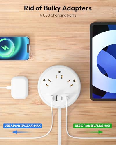 NTONPOWER Travel Power Strip, Travel Essentials, Cruise Essentials 3 Outlets 4 USB Ports(2 USB C), 4FT Wrapped Around Exte...