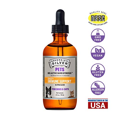 Sovereign Silver Pets Immune Support - Colloidal Silver, Bio-Active Silver Hydrosol, for Dogs and Cats 10 ppm, Liquid Drop...