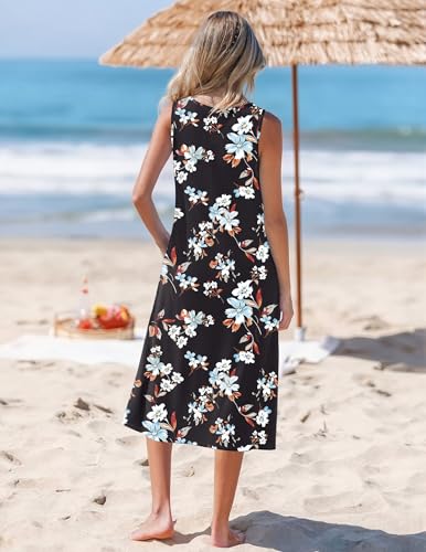 Zeagoo Womens Summer Midi Dresses 2026 Casual Sleeveless Tank Sundresses A Line Crewneck Beach Vacation Dress with Pockets