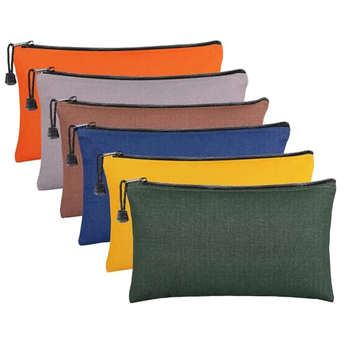 ANPHSIN 6 Pack Canvas Tool Bags Pouches - 11.2''x 7'' Heavy Duty Zipper Pouch Set, Multipurpose Small Tools Storage Organi...