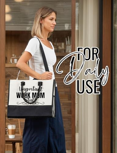 InnoBeta Mom Gifts Canvas Tote Bag from Daughter Son with Top Zipper Closure Shoulder Strap for Mother's Day