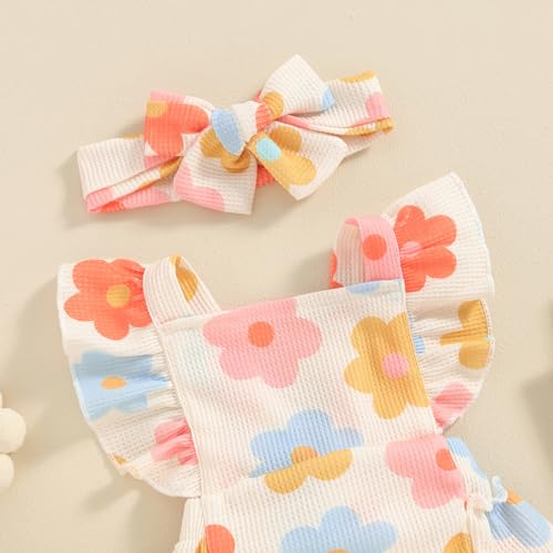 Hibabying Summer Baby Girl Clothes Fly Sleeve Ruffle Floral Romper Newborn Girls Jumpsuit Boho Cute Outfits