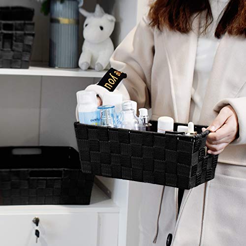 Woven Black Storage Baskets Shelf Tote Boxes Container, Durable Storage Organizer Bins with Built-in Handles for Bedroom, ...
