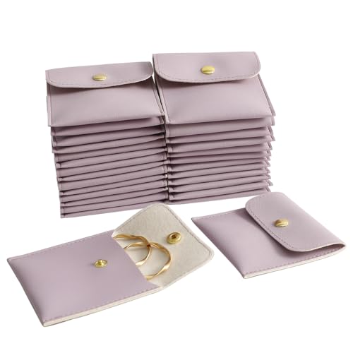 40pcs PU Leather Small Bags for Jewelry 8 x 8cm Snap Button Jewelry Packaging Bag Light purple Luxury Small Favor Bags Jew...