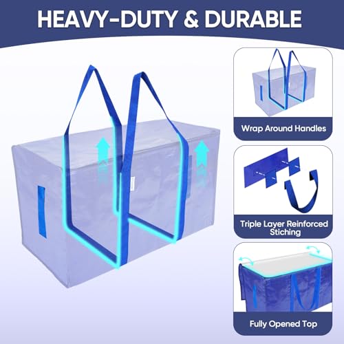 TICONN 6 Pack Extra Large Moving Bags Heavy Duty with Zippers & Carrying Handles, Durable Storage Bags Moving Boxes for Cl...