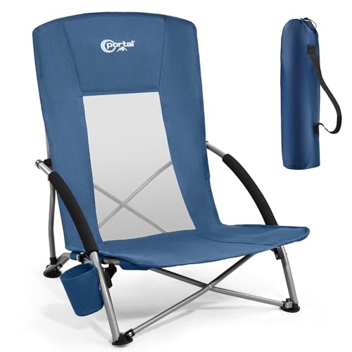 Portal Beach Chairs for Adults Camping Low Lightweight Portable Chair with Cup Holder Mesh Back Carry Bag for Outdoor Sand...