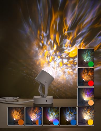 Joyzy Plug-in Dynamic Ocean Wave Table Lamp with Remote Water Ripple Night Light Projector for Room Party Decoration, Colo...