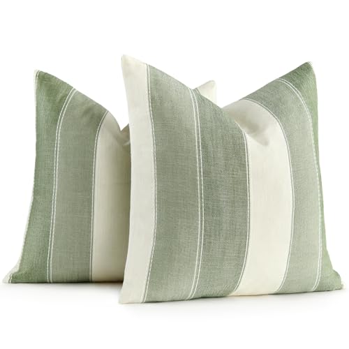 AmHoo Pack of 2 Farmhouse Stripe Check Throw Pillow Covers Set Case Cotton Linen Decorative Pillowcases Cushion Cover for ...