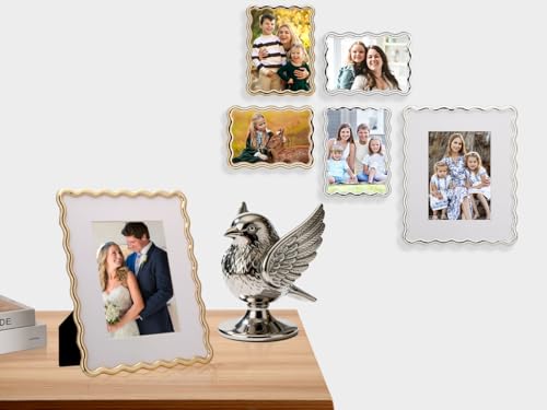 GorYeeFine 4x6'' Silver Heavy Duty Photo Frame,Wave Design High-End Zinc Alloy Picture Frames 6x4'',Fashionable Style fram...