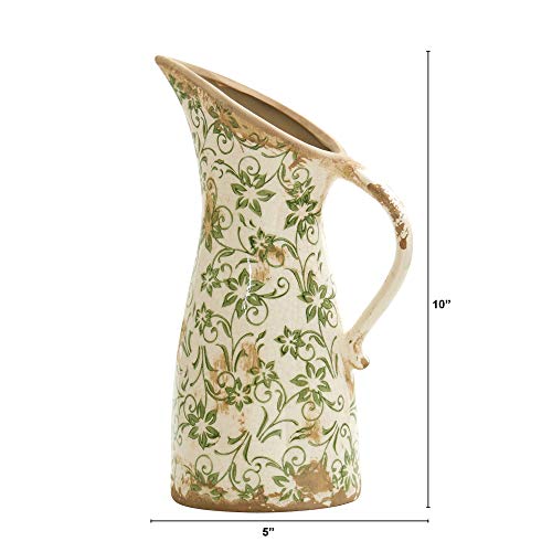 Tuscan Ceramic Green Scroll Pitcher Vase