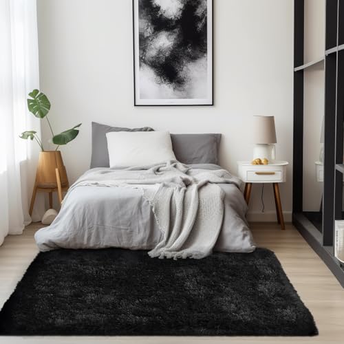 Zentavio Black Area Rugs for Living Room Bedroom 4x6 Men Room Carpet Fluffy Furry Shag Aesthetic Plush High Pile Floor Rug...