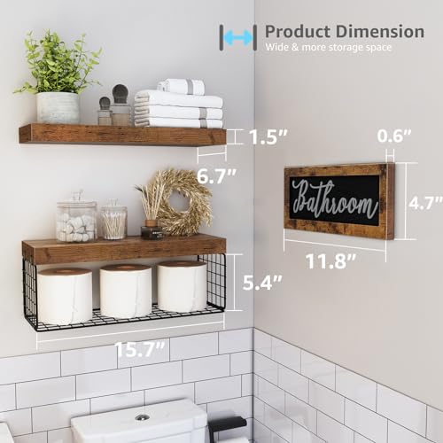 QEEIG ‎Bathroom Shelves Over Toilet - Paper Storage Wall Mounted Farmhouse Decor Decorations Aesthetic Décor Sign Small Fl...
