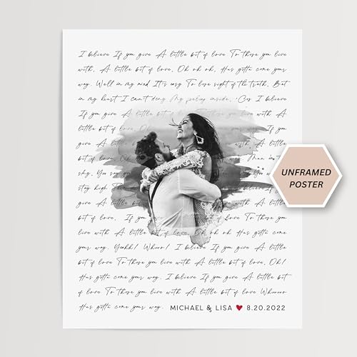 Personalized Song Lyrics Wall Art with Photo – Custom Wedding Song or First Dance Lyrics Print – Romantic Gift for Couples...