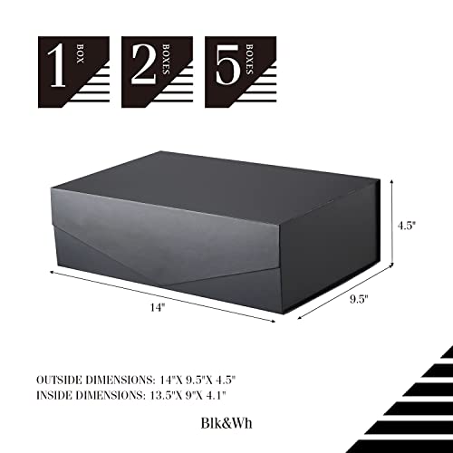 BLK&WH Large Gift Box 13.5x9x4.1 Inches, Black Collapsible Groomsman Gift Box with Magnetic Lid (Matte Black)