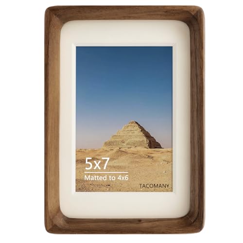 Natural Wood Photo Frames Inspired Tabletop Picture Frame with Mat, Vertical or Horizontal Display (Walnut, 5x7 matted to ...