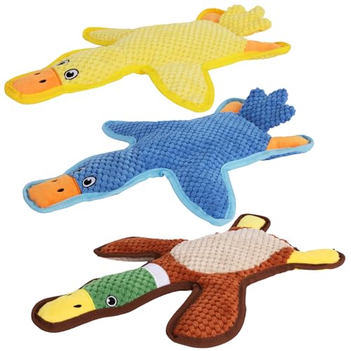 Eneston Dog Toys 3-Pack Cute Duck Shapes Puppy Toys No-Stuffing Squeaky and Crinkle Interactive Dog Chew Toy for Small to ...