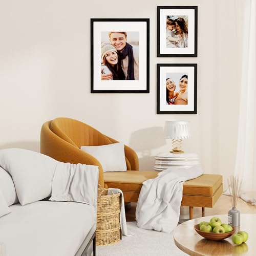 Vittanly 8x10 Picture Frame Set of 4, Display Pictures 5x7 with Mat or 8x10 without Mat, Engineered Wood with Shatter Resi...