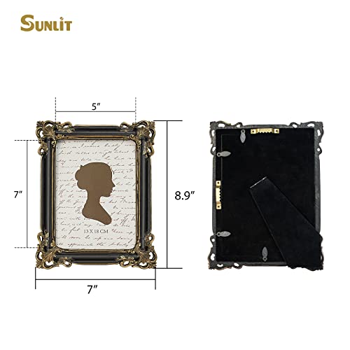 Sunlit Vintage Picture Frame 5x7 Inch, Luxury Antique Photo Frames with Glass Front, Photo Display, Tabletop Wall Hanging,...