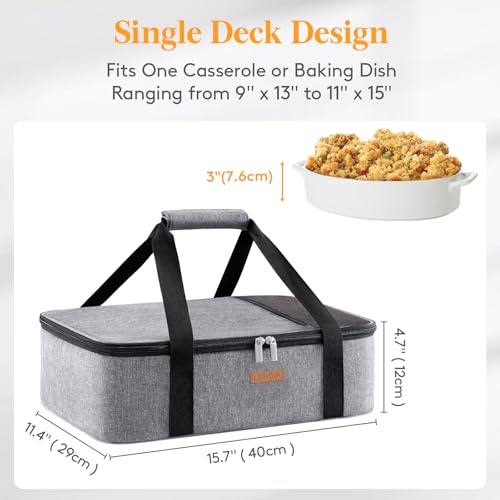 LUNCIA Insulated Single Decker Casserole Carrier, Lasagna Lugger Tote Keeps Food Hot or Cold, Thermal Lunch Bag for Potluc...