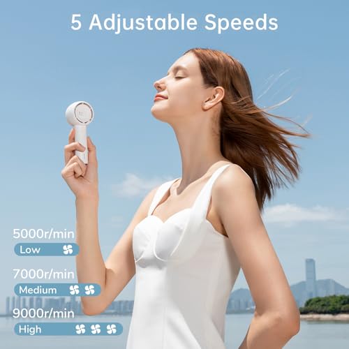 JISULIFE Mini Portable Fan-Bladeless Safe Design, Powerful Turbo Handheld Fan with 5 Speeds, 16Hrs Max Cooling Time，USB Re...