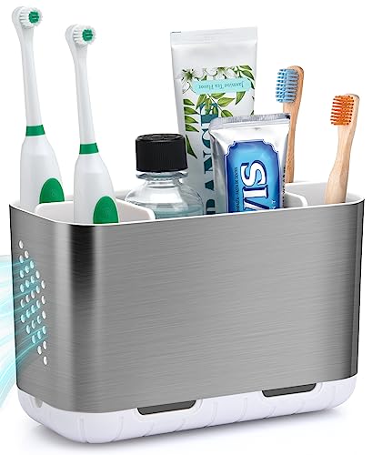 LAFARA Toothbrush Holders for Bathroom Organizer Countertop, Detachable Anti-Slip Large Electric Toothbrush Holders, Brush...