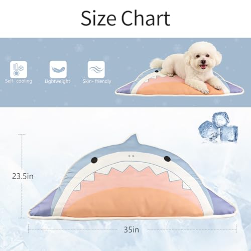 DELIFUR Cat Cooling Mat, Shark Shape, Non-Slip Cooling Pet Pad, Summer Use One Size 23.6x35.4 in, Reusable Washable for Sm...