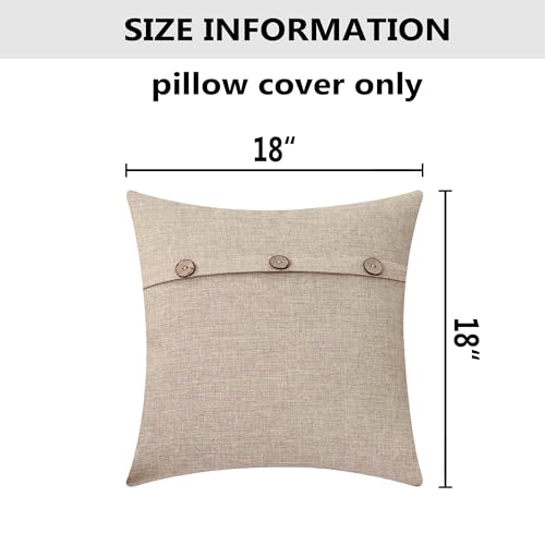 Home Brilliant Decorative Pillow Covers Textured Burlap Button Pillowcases Farmhouse Holiday Lined Linen Cushion Covers fo...