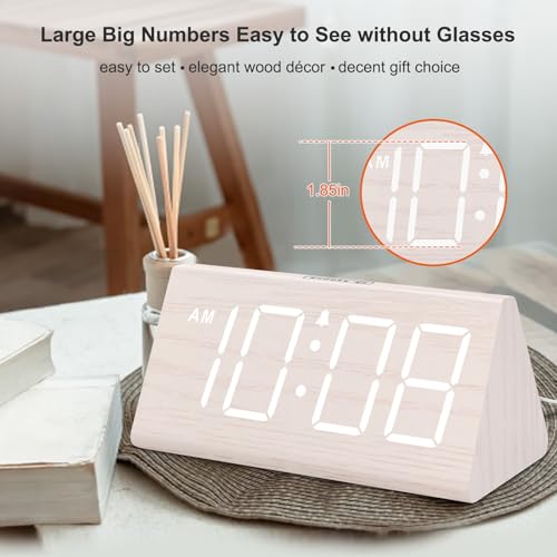 DreamSky Wooden Digital Alarm Clock for Bedroom - Living Room Desk Clock with Large Numbers, Bedside Nightstand Clock with...