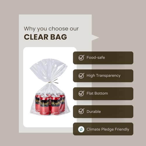 Wowfit 50 CT 12x16 inches Large Clear Bottom Gusset Cellophane Gift Bags with 6" Gold Twist Ties, Cello Packaging for Baby...