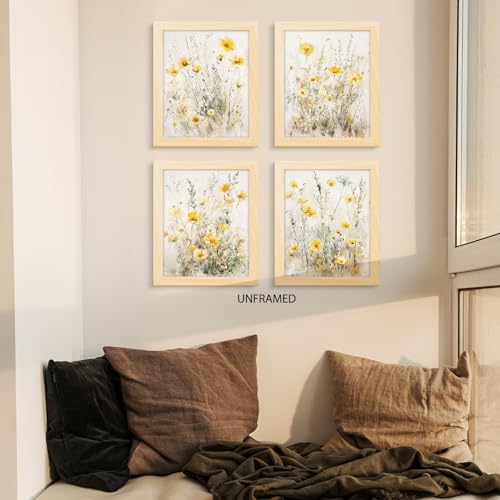 PUHEI Summer Floral Wall Art Prints Set of 4, Summer Yellow Daisy Flower Wall Posters Decor for Farmhouse Home Living Room...