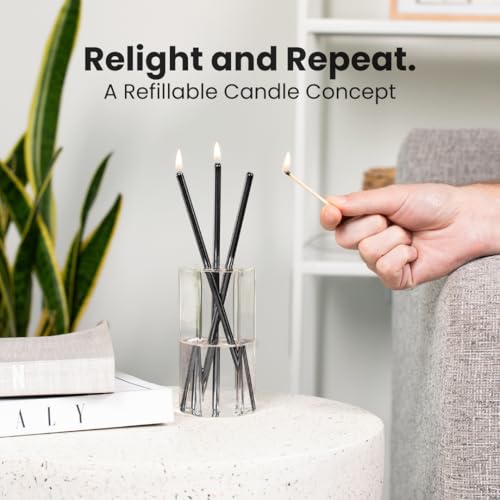 Craftmont Refillable Candle Set - Unscented Paraffin Oil Candles Set with Metal Candlesticks, Glass Vase & Steel Funnel - ...