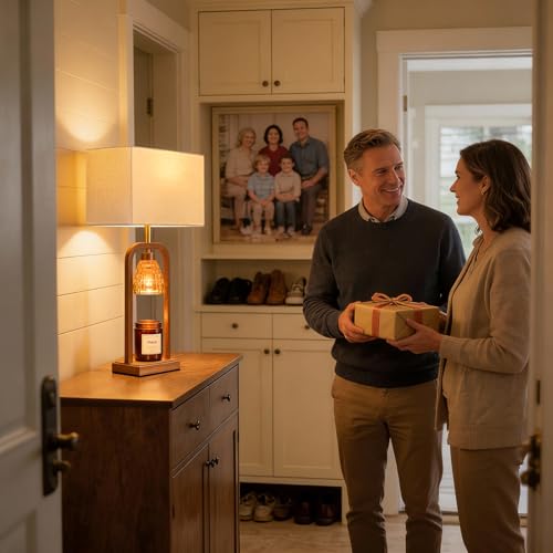 PoKat Electric Candle Warmer Lamp Farmhouse, Wood-Like Candle Lamp Warmer with Timer Dimmer, Wax Light Warmer Lamp Jar Can...