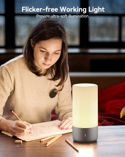 ROOTRO Table Lamp, [Advanced] Bedside Touch Control Lamp for Bedroom 3 Level Dimmable Warm White Lights with 256 RGB Color...