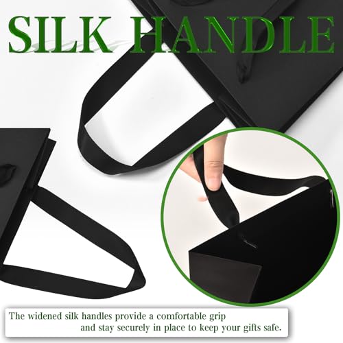 GEGIBOA Black Gift Bags With Handles 6 Pcs, 12.5x4.5x11 Inch Sturdy Kraft Paper Gift Bags, Bulk for Wedding, Party, Birthd...