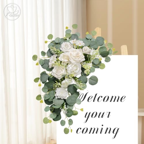 Odouzy Artificial Wedding Arch Flowers for Wedding Sign,Set of 2 for Wedding Welcome Ceremony Sign,Faux Floral Swags,Weddi...