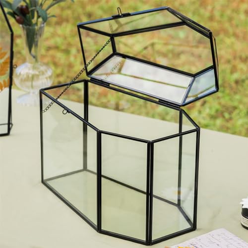 NCYP Gothic Glass Box with Swing Lid and Lock, Geometric Keepsake Card Display Organizer for Wedding Party - Halloween Dec...