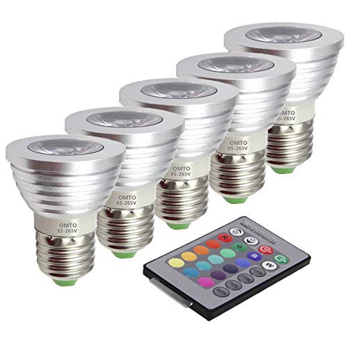OMTO E26/E27 3W RGB Color Changing Spotlight with IR Remote Control Mood Ambiance Lighting colorful LED Light Bulbs,Dimmab...