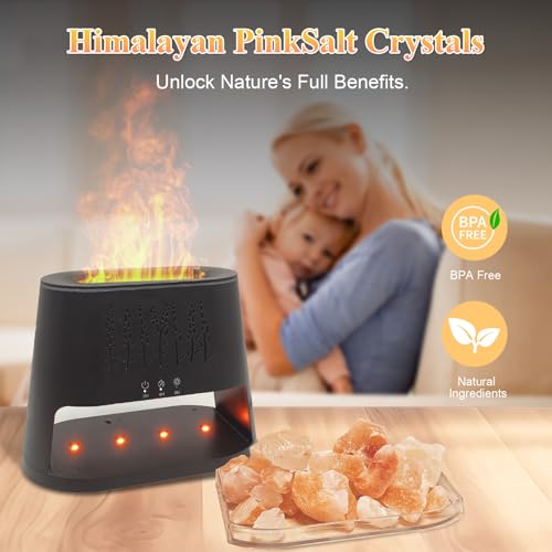 Fireplace Flame Diffuser & Himalayan Salt Lamp, 8 Colors Aromatherapy Diffuser Cool Mist Humidifier with Timer Auto Off Fu...
