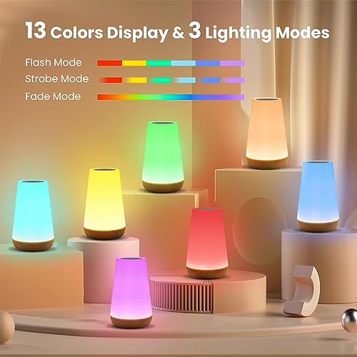 THAUSDAS Night Light, Dimmable Touch Lamp for Bedroom, Portable Table Bedside Lamp, 5 Brightness 13 RGB Colors, Night Ligh...