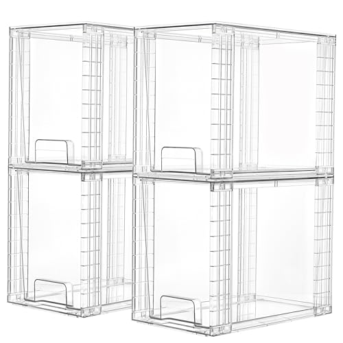 Vtopmart 4 Pack Clear Stackable Storage Drawers,9.7" High Plastic Organizers Bins for Skincare, Bathroom Supplies,Ideal fo...