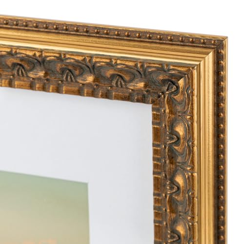 Golden State Art, 9X12 Ornate Finish Photo Frame with White Mat for 6X8 Picture & Real Glass, Color: Bronze