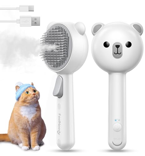Cat Steam Brush, Brushes for Indoor Cats with Release Button, Dual Speed Spray USB Rechargeable Grooming Supplies, Cat Bru...