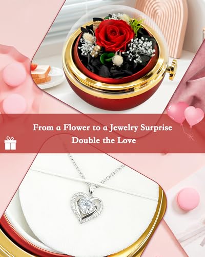 HVY Birthday Gifts for Women Preserved Real Rose with Necklace Forever Flowers Gifts for Mom Wife Girlfriend Grandma Etern...