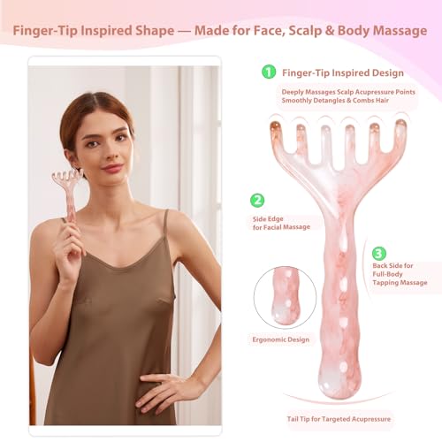 Papipapiqiao Scalp Massager Handheld Comb Resin Relax Massage Tool - Manual Relaxation Tool for Soothing Head Massage, Nos...