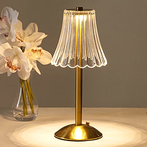 HEQET Cordless Table Lamps for Home,Table,Dining Room, Gold Rechargeable Lamps, USB Charge 12'' Tall LED Brass Portable Ou...