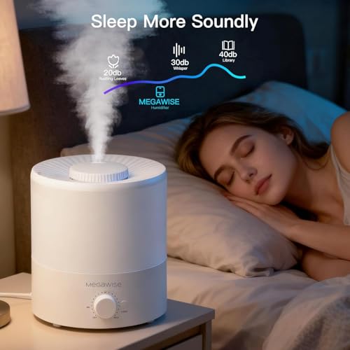 MegaWise Cool Mist Humidifiers for Babies, Bedroom, Nursery, Home and Office | Super Quiet Ultrasonic Vaporizer, Large To...