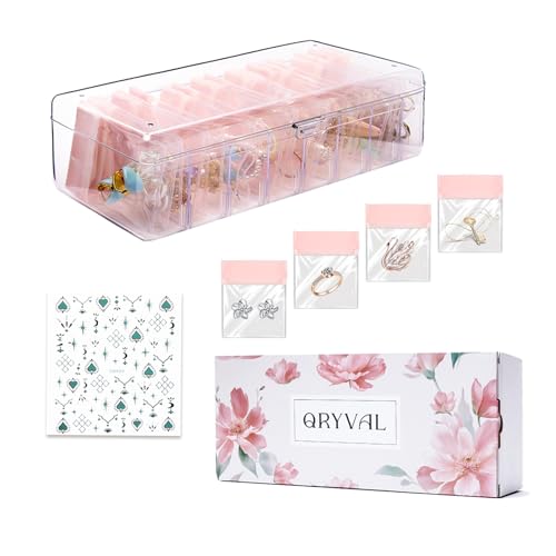 Qryval Jewelry Organizer and Storage Box with 24 EVA Anti Tarnish Bags, Travel Acrylic Case for Earrings, Necklaces & Ring...