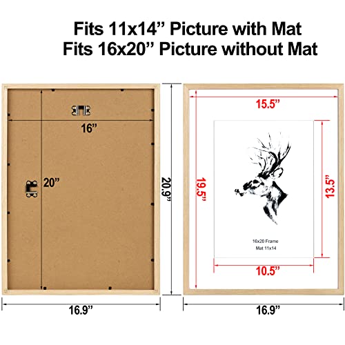 Yaetm 16x20 Picture Frame Matted to 11x14 Set of 4, Natural Solid Oak Wood 16x20 Frame for Gallery Wall, Photos, Posters &...